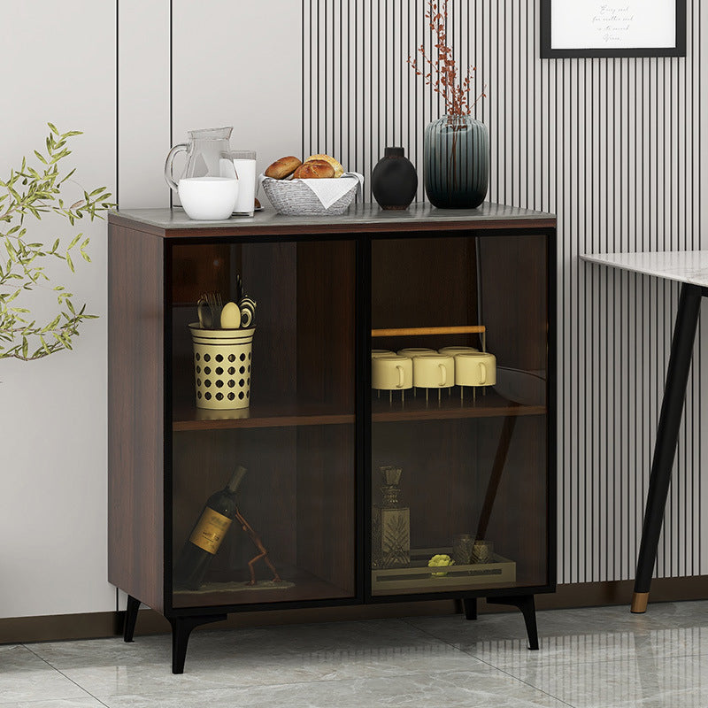 Modern Stone Buffet Sideboard White 33.4"H Dining Room Buffet Server with 2 Glass Doors Clearhalo 'buffet_sideboard' 'Buffets & Sideboards' 'Furniture' 'furniture_buffet_sideboard' 'Kitchen & Dining Furniture' 4948327