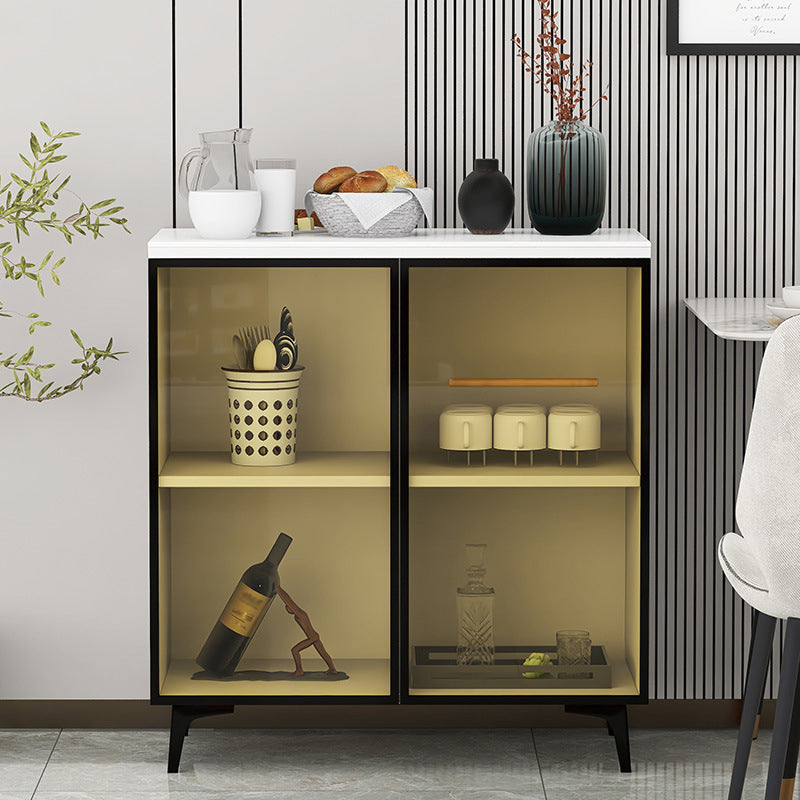 Modern Stone Buffet Sideboard White 33.4"H Dining Room Buffet Server with 2 Glass Doors Clearhalo 'buffet_sideboard' 'Buffets & Sideboards' 'Furniture' 'furniture_buffet_sideboard' 'Kitchen & Dining Furniture' 4948328