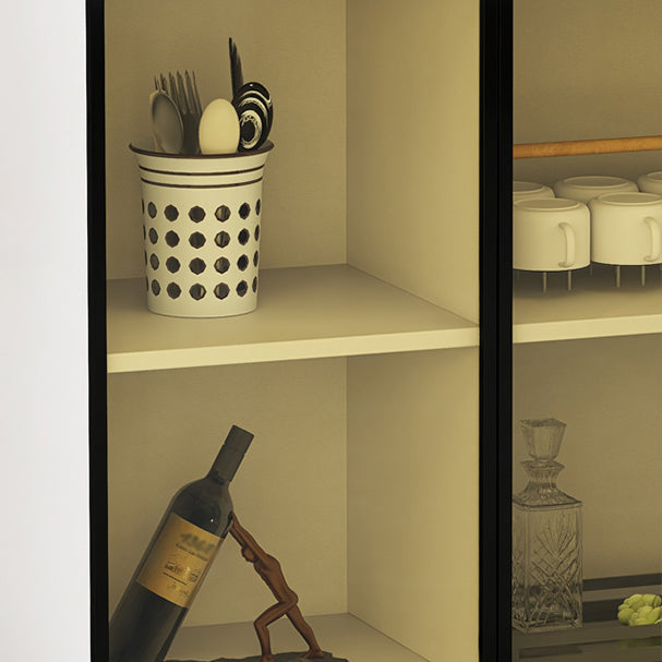 Modern Stone Buffet Sideboard White 33.4"H Dining Room Buffet Server with 2 Glass Doors Clearhalo 'buffet_sideboard' 'Buffets & Sideboards' 'Furniture' 'furniture_buffet_sideboard' 'Kitchen & Dining Furniture' 4948330