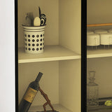 Modern Stone Buffet Sideboard White 33.4"H Dining Room Buffet Server with 2 Glass Doors Clearhalo 'buffet_sideboard' 'Buffets & Sideboards' 'Furniture' 'furniture_buffet_sideboard' 'Kitchen & Dining Furniture' 4948330