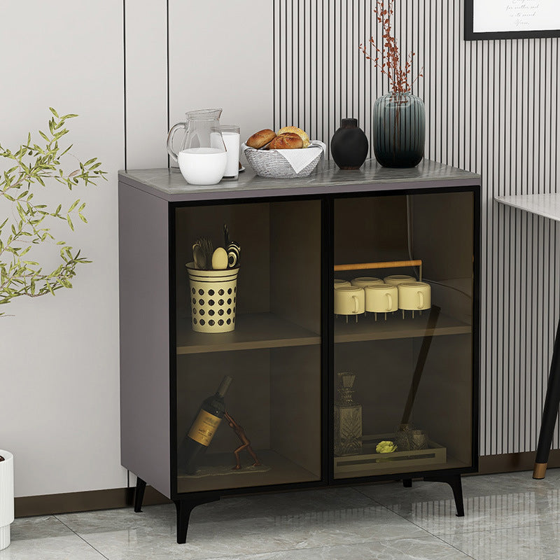 Modern Stone Buffet Sideboard White 33.4"H Dining Room Buffet Server with 2 Glass Doors Clearhalo 'buffet_sideboard' 'Buffets & Sideboards' 'Furniture' 'furniture_buffet_sideboard' 'Kitchen & Dining Furniture' 4948334