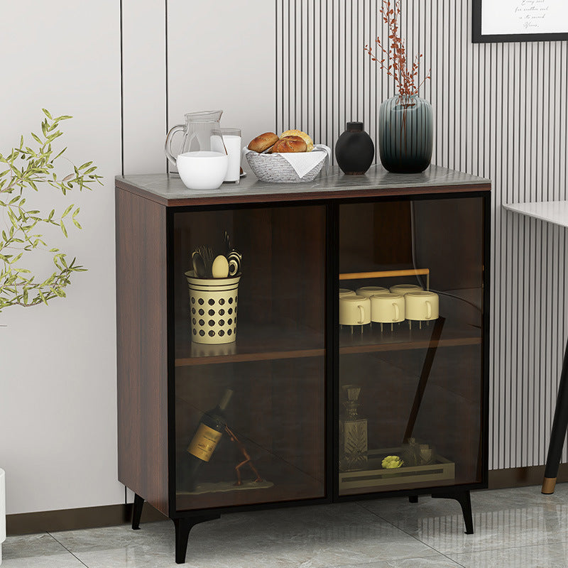 Modern Stone Buffet Sideboard White 33.4"H Dining Room Buffet Server with 2 Glass Doors Clearhalo 'buffet_sideboard' 'Buffets & Sideboards' 'Furniture' 'furniture_buffet_sideboard' 'Kitchen & Dining Furniture' 4948335