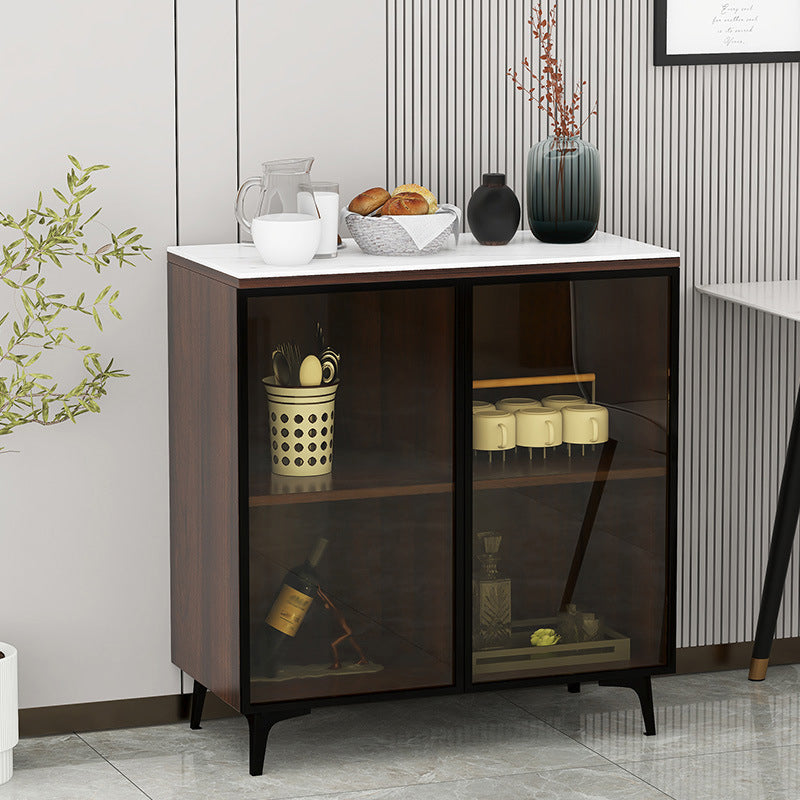 Modern Stone Buffet Sideboard White 33.4"H Dining Room Buffet Server with 2 Glass Doors Clearhalo 'buffet_sideboard' 'Buffets & Sideboards' 'Furniture' 'furniture_buffet_sideboard' 'Kitchen & Dining Furniture' 4948338