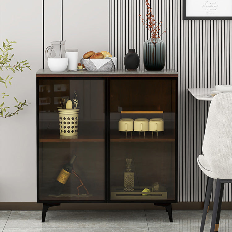 Modern Stone Buffet Sideboard White 33.4"H Dining Room Buffet Server with 2 Glass Doors Clearhalo 'buffet_sideboard' 'Buffets & Sideboards' 'Furniture' 'furniture_buffet_sideboard' 'Kitchen & Dining Furniture' 4948339