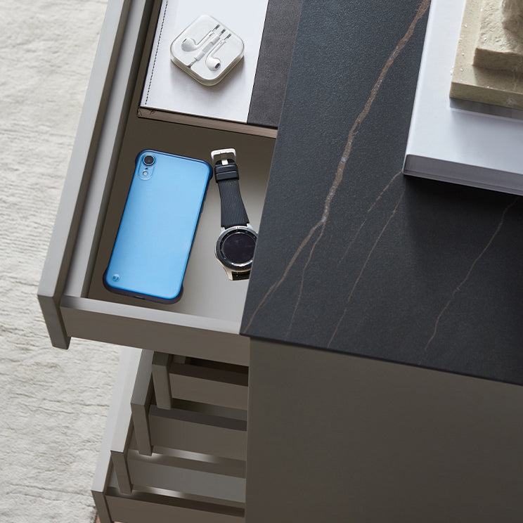 Grey Wood and Stone Buffet Server Modern Living Room Buffet/Console with Drawers Clearhalo 'buffet_sideboard' 'Buffets & Sideboards' 'Furniture' 'furniture_buffet_sideboard' 'Kitchen & Dining Furniture' 4948381