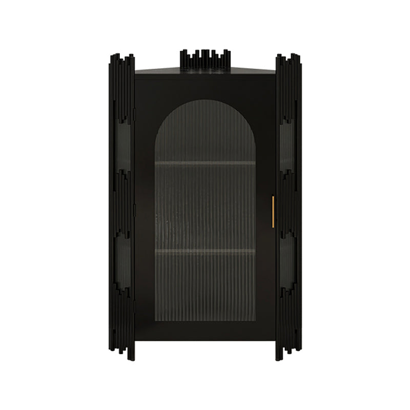 Glam Stone and Metal Sideboard Table 1 Cabinet Glass Door Buffet Stand Black Clearhalo 'buffet_sideboard' 'Buffets & Sideboards' 'Furniture' 'furniture_buffet_sideboard' 'Kitchen & Dining Furniture' 4948408