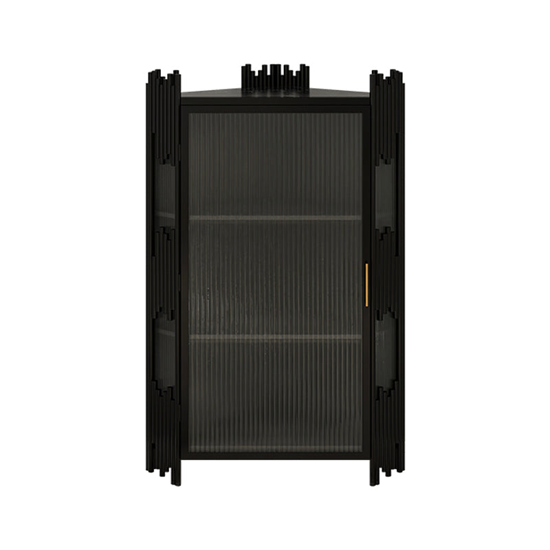 Glam Stone and Metal Sideboard Table 1 Cabinet Glass Door Buffet Stand Gloss Black Clearhalo 'buffet_sideboard' 'Buffets & Sideboards' 'Furniture' 'furniture_buffet_sideboard' 'Kitchen & Dining Furniture' 4948411