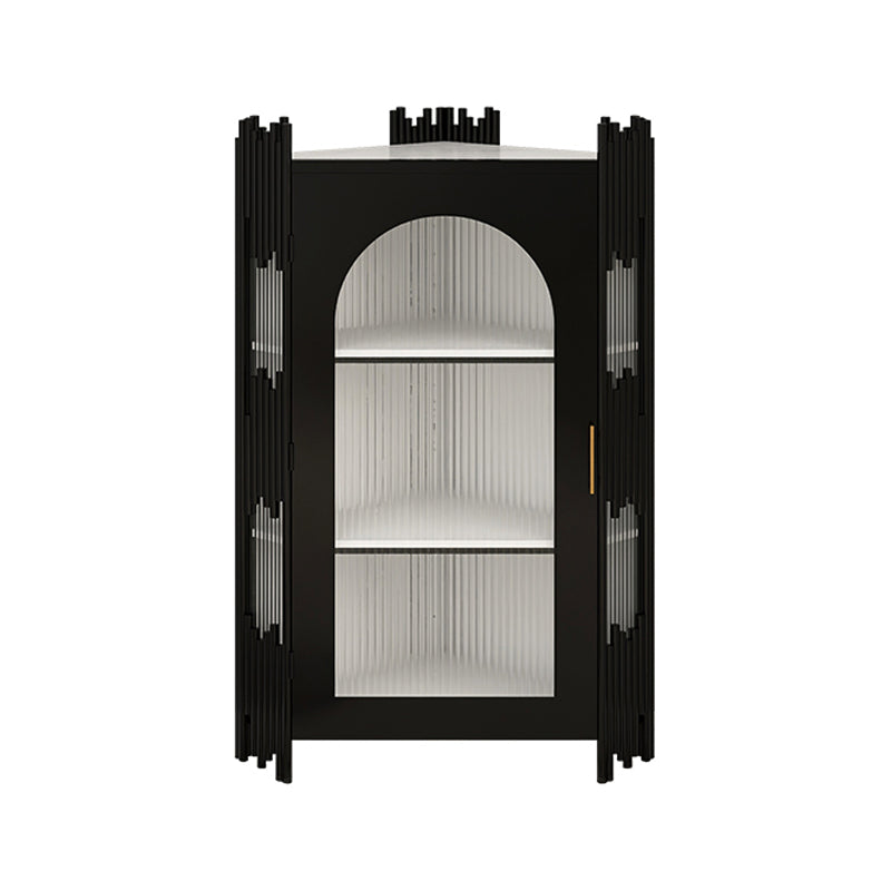 Glam Stone and Metal Sideboard Table 1 Cabinet Glass Door Buffet Stand Black White Clearhalo 'buffet_sideboard' 'Buffets & Sideboards' 'Furniture' 'furniture_buffet_sideboard' 'Kitchen & Dining Furniture' 4948415