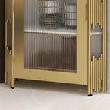 Glam Stone and Metal Sideboard Table 1 Cabinet Glass Door Buffet Stand Clearhalo 'buffet_sideboard' 'Buffets & Sideboards' 'Furniture' 'furniture_buffet_sideboard' 'Kitchen & Dining Furniture' 4948422