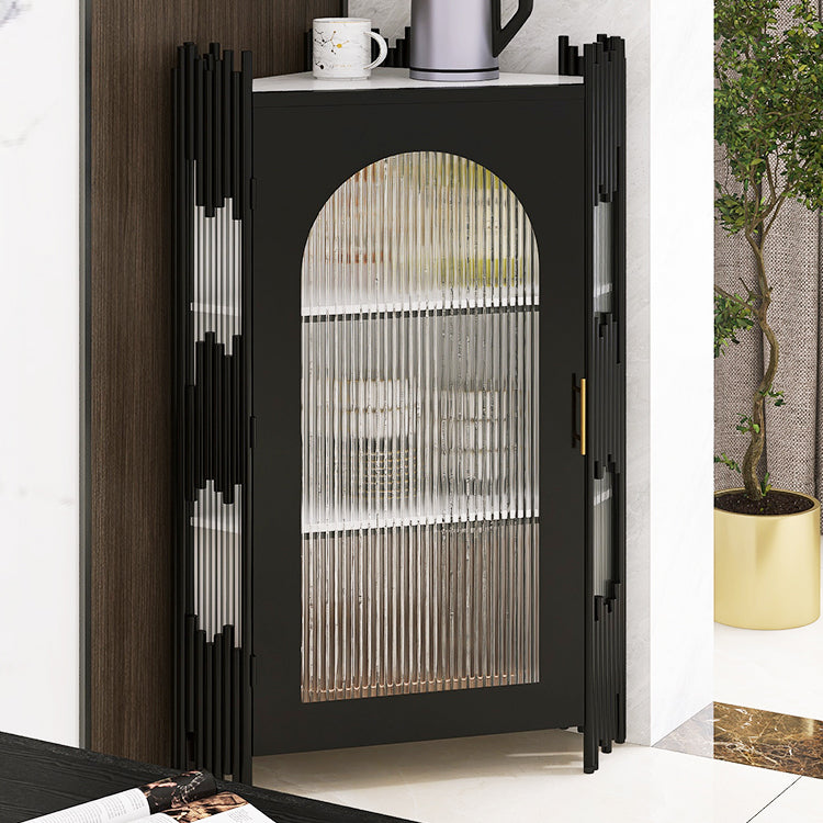 Glam Stone and Metal Sideboard Table 1 Cabinet Glass Door Buffet Stand Clearhalo 'buffet_sideboard' 'Buffets & Sideboards' 'Furniture' 'furniture_buffet_sideboard' 'Kitchen & Dining Furniture' 4948423