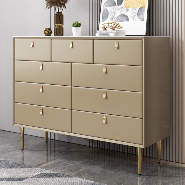 Glam Style Buffet Table White Stone Top Kitchen Table for Living Room Khaki 47"L x 16"W x 37"H Clearhalo 'buffet_sideboard' 'Buffets & Sideboards' 'Furniture' 'furniture_buffet_sideboard' 'Kitchen & Dining Furniture' 4948568