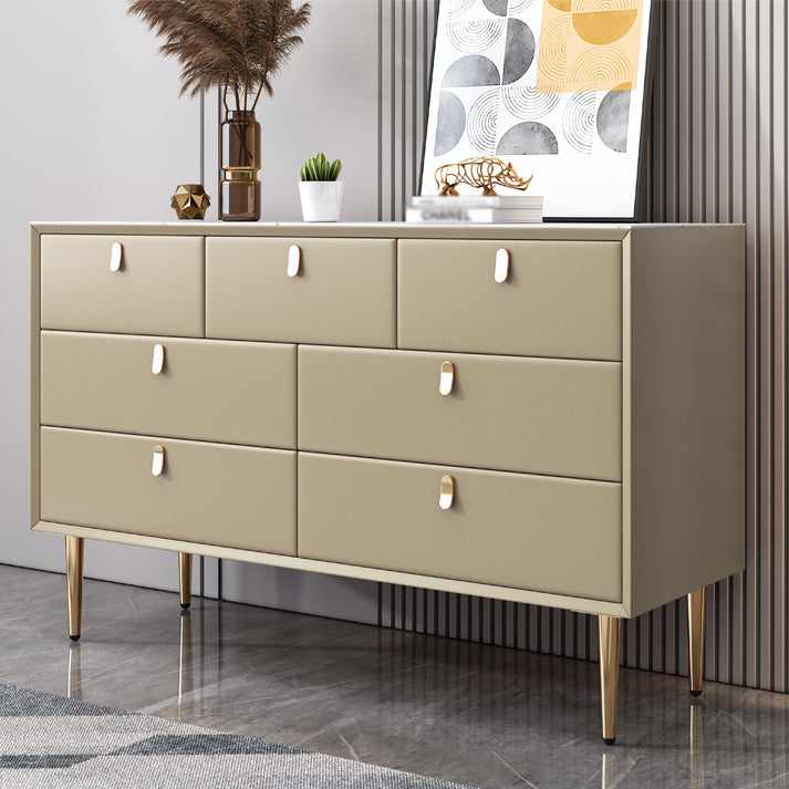 Glam Style Buffet Table White Stone Top Kitchen Table for Living Room Khaki 59"L x 16"W x 30"H Clearhalo 'buffet_sideboard' 'Buffets & Sideboards' 'Furniture' 'furniture_buffet_sideboard' 'Kitchen & Dining Furniture' 4948571