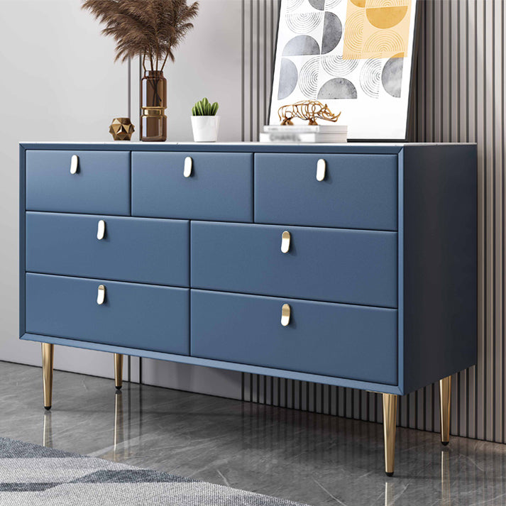 Glam Style Buffet Table White Stone Top Kitchen Table for Living Room Blue 59"L x 16"W x 30"H Clearhalo 'buffet_sideboard' 'Buffets & Sideboards' 'Furniture' 'furniture_buffet_sideboard' 'Kitchen & Dining Furniture' 4948575