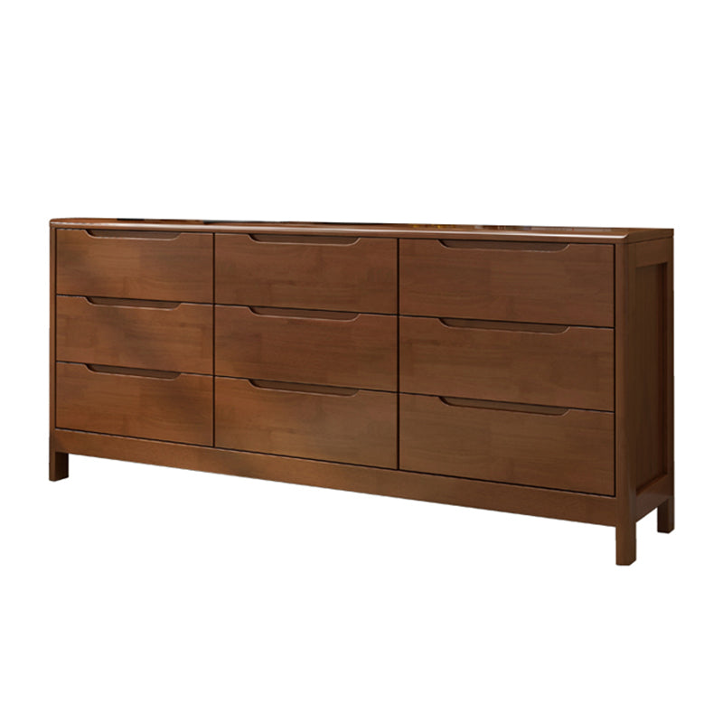 Modern Style Sideboard Buffet with Rubberwood Solid Wood Drawers and Storage Sideboard Walnut 59"L x 16"W x 30"H Clearhalo 'buffet_sideboard' 'Buffets & Sideboards' 'Furniture' 'furniture_buffet_sideboard' 'Kitchen & Dining Furniture' 4948604