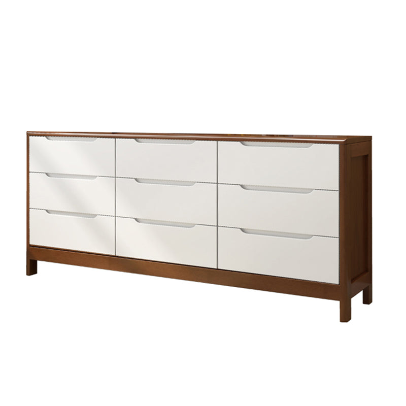 Modern Style Sideboard Buffet with Rubberwood Solid Wood Drawers and Storage Sideboard Walnut White 59"L x 16"W x 30"H Clearhalo 'buffet_sideboard' 'Buffets & Sideboards' 'Furniture' 'furniture_buffet_sideboard' 'Kitchen & Dining Furniture' 4948608