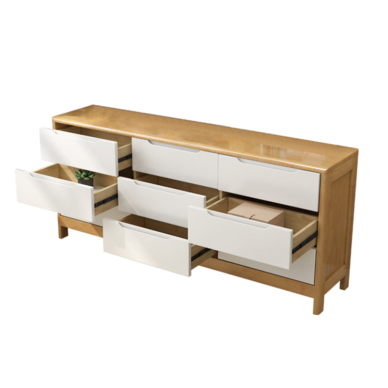 Modern Style Sideboard Buffet with Rubberwood Solid Wood Drawers and Storage Sideboard Natural Wood White 59"L x 16"W x 30"H Clearhalo 'buffet_sideboard' 'Buffets & Sideboards' 'Furniture' 'furniture_buffet_sideboard' 'Kitchen & Dining Furniture' 4948610