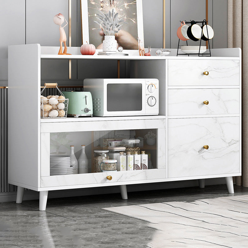 Modern Cabinets Buffet Table Engineered Wood Open Storage Sideboard Cabinet Textured White 47"L x 14"W x 35"H Clearhalo 'buffet_sideboard' 'Buffets & Sideboards' 'Furniture' 'furniture_buffet_sideboard' 'Kitchen & Dining Furniture' 4948619