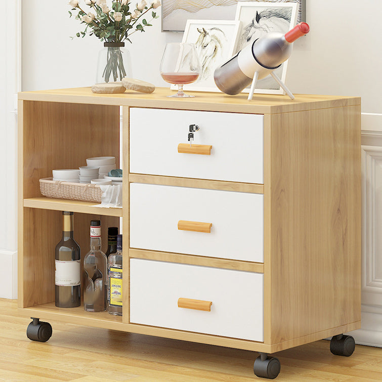 Living Room Simple Buffet Server Artificial Wood Frame Kitchen Server White-Brown 28"L x 13"W x 22"H Clearhalo 'buffet_sideboard' 'Buffets & Sideboards' 'Furniture' 'furniture_buffet_sideboard' 'Kitchen & Dining Furniture' 4948743