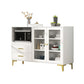 Engineered Wood Glam Buffet Stand Glass Doors Adjustable Shelving Sideboard Cabinet White 51"L x 14"W x 35"H Clearhalo 'buffet_sideboard' 'Buffets & Sideboards' 'Furniture' 'furniture_buffet_sideboard' 'Kitchen & Dining Furniture' 4948881