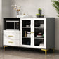 Engineered Wood Glam Buffet Stand Glass Doors Adjustable Shelving Sideboard Cabinet Gray-White 51"L x 14"W x 35"H Clearhalo 'buffet_sideboard' 'Buffets & Sideboards' 'Furniture' 'furniture_buffet_sideboard' 'Kitchen & Dining Furniture' 4948882