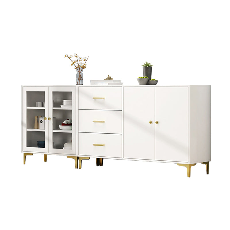 Engineered Wood Glam Buffet Stand Glass Doors Adjustable Shelving Sideboard Cabinet White 83"L x 14"W x 35"H Clearhalo 'buffet_sideboard' 'Buffets & Sideboards' 'Furniture' 'furniture_buffet_sideboard' 'Kitchen & Dining Furniture' 4948885