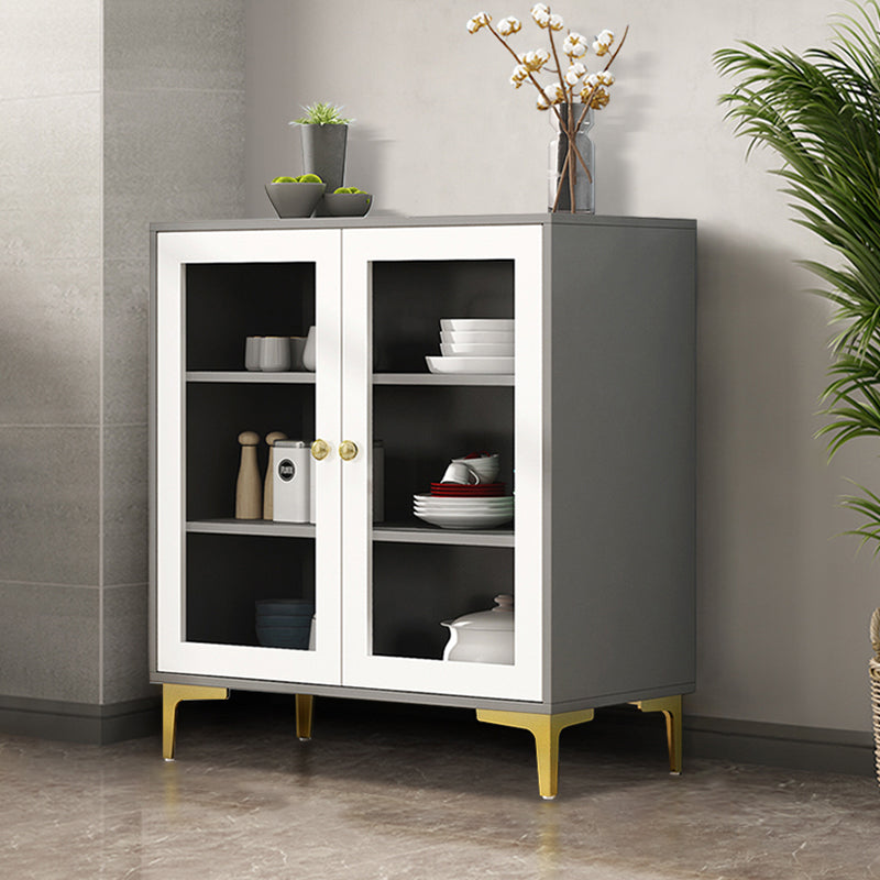 Engineered Wood Glam Buffet Stand Glass Doors Adjustable Shelving Sideboard Cabinet Gray-White 31"L x 14"W x 35"H Clearhalo 'buffet_sideboard' 'Buffets & Sideboards' 'Furniture' 'furniture_buffet_sideboard' 'Kitchen & Dining Furniture' 4948887