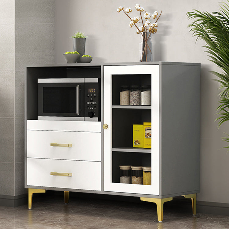 Engineered Wood Glam Buffet Stand Glass Doors Adjustable Shelving Sideboard Cabinet Gray-White 35"L x 14"W x 35"H Clearhalo 'buffet_sideboard' 'Buffets & Sideboards' 'Furniture' 'furniture_buffet_sideboard' 'Kitchen & Dining Furniture' 4948890