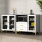 Engineered Wood Glam Buffet Stand Glass Doors Adjustable Shelving Sideboard Cabinet Gray-White 67"L x 14"W x 35"H Clearhalo 'buffet_sideboard' 'Buffets & Sideboards' 'Furniture' 'furniture_buffet_sideboard' 'Kitchen & Dining Furniture' 4948892