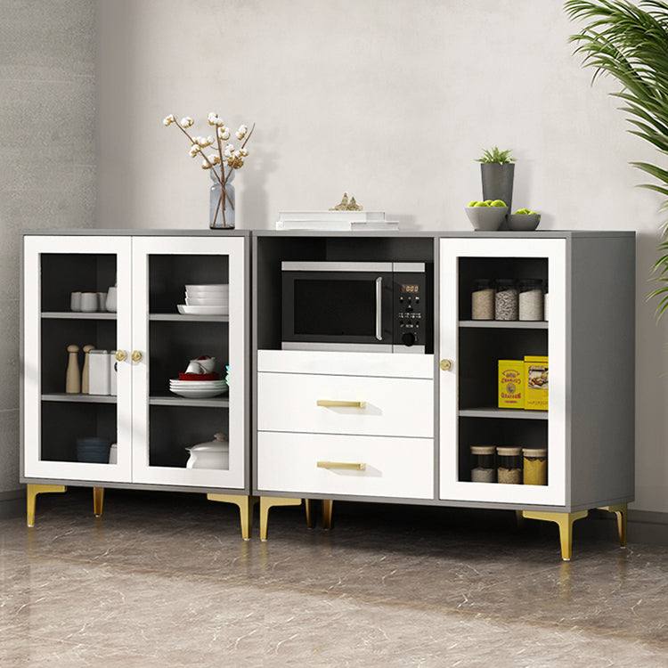 Engineered Wood Glam Buffet Stand Glass Doors Adjustable Shelving Sideboard Cabinet Gray-White 67"L x 14"W x 35"H Clearhalo 'buffet_sideboard' 'Buffets & Sideboards' 'Furniture' 'furniture_buffet_sideboard' 'Kitchen & Dining Furniture' 4948892