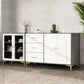 Engineered Wood Glam Buffet Stand Glass Doors Adjustable Shelving Sideboard Cabinet Gray-White 83"L x 14"W x 35"H Clearhalo 'buffet_sideboard' 'Buffets & Sideboards' 'Furniture' 'furniture_buffet_sideboard' 'Kitchen & Dining Furniture' 4948893