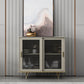Glam Living Room Buffet Stand MDF Adjustable Shelving Sliding and Glass Doors Credenza Champagne 39"L x 16"W x 35"H Clearhalo 'buffet_sideboard' 'Buffets & Sideboards' 'Furniture' 'furniture_buffet_sideboard' 'Kitchen & Dining Furniture' 4948926