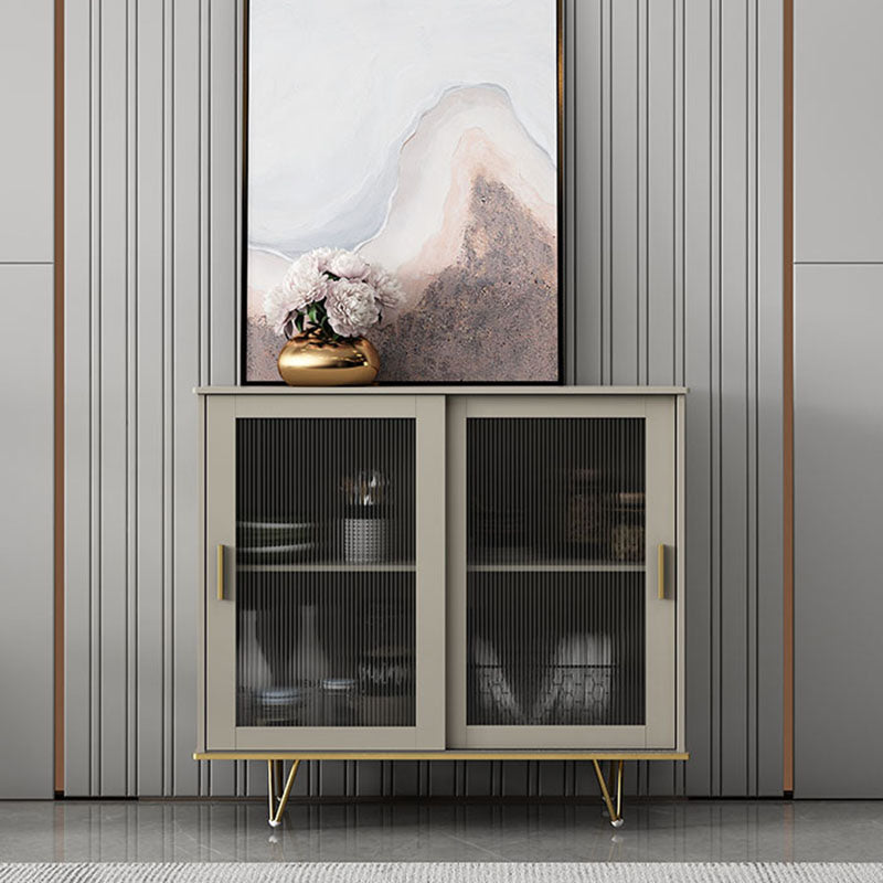 Glam Living Room Buffet Stand MDF Adjustable Shelving Sliding and Glass Doors Credenza Champagne 39"L x 16"W x 35"H Clearhalo 'buffet_sideboard' 'Buffets & Sideboards' 'Furniture' 'furniture_buffet_sideboard' 'Kitchen & Dining Furniture' 4948926