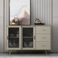 Glam Living Room Buffet Stand MDF Adjustable Shelving Sliding and Glass Doors Credenza Champagne 55"L x 16"W x 35"H Clearhalo 'buffet_sideboard' 'Buffets & Sideboards' 'Furniture' 'furniture_buffet_sideboard' 'Kitchen & Dining Furniture' 4948928