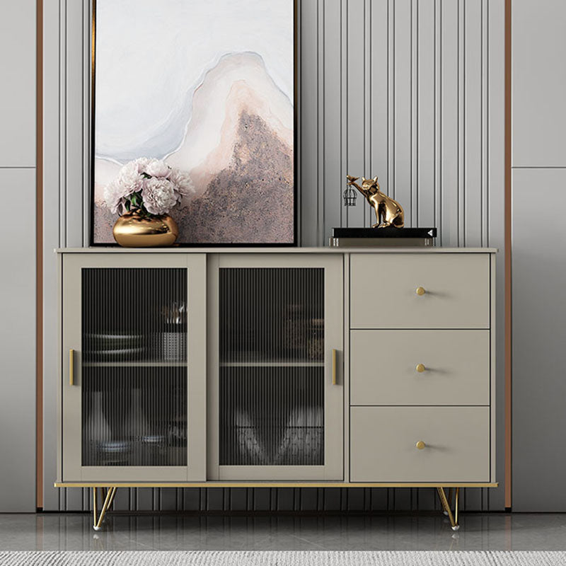 Glam Living Room Buffet Stand MDF Adjustable Shelving Sliding and Glass Doors Credenza Champagne 55"L x 16"W x 35"H Clearhalo 'buffet_sideboard' 'Buffets & Sideboards' 'Furniture' 'furniture_buffet_sideboard' 'Kitchen & Dining Furniture' 4948928