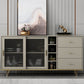 Glam Living Room Buffet Stand MDF Adjustable Shelving Sliding and Glass Doors Credenza Champagne 71"L x 16"W x 35"H Clearhalo 'buffet_sideboard' 'Buffets & Sideboards' 'Furniture' 'furniture_buffet_sideboard' 'Kitchen & Dining Furniture' 4948929