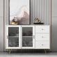 Glam Living Room Buffet Stand MDF Adjustable Shelving Sliding and Glass Doors Credenza White 55"L x 16"W x 35"H Clearhalo 'buffet_sideboard' 'Buffets & Sideboards' 'Furniture' 'furniture_buffet_sideboard' 'Kitchen & Dining Furniture' 4948930