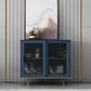 Glam Living Room Buffet Stand MDF Adjustable Shelving Sliding and Glass Doors Credenza Blue 39"L x 16"W x 35"H Clearhalo 'buffet_sideboard' 'Buffets & Sideboards' 'Furniture' 'furniture_buffet_sideboard' 'Kitchen & Dining Furniture' 4948931