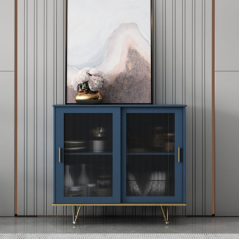 Glam Living Room Buffet Stand MDF Adjustable Shelving Sliding and Glass Doors Credenza Blue 39"L x 16"W x 35"H Clearhalo 'buffet_sideboard' 'Buffets & Sideboards' 'Furniture' 'furniture_buffet_sideboard' 'Kitchen & Dining Furniture' 4948931