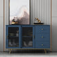 Glam Living Room Buffet Stand MDF Adjustable Shelving Sliding and Glass Doors Credenza Blue 55"L x 16"W x 35"H Clearhalo 'buffet_sideboard' 'Buffets & Sideboards' 'Furniture' 'furniture_buffet_sideboard' 'Kitchen & Dining Furniture' 4948934