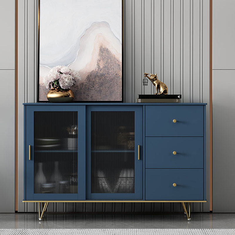 Glam Living Room Buffet Stand MDF Adjustable Shelving Sliding and Glass Doors Credenza Blue 55"L x 16"W x 35"H Clearhalo 'buffet_sideboard' 'Buffets & Sideboards' 'Furniture' 'furniture_buffet_sideboard' 'Kitchen & Dining Furniture' 4948934
