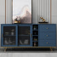 Glam Living Room Buffet Stand MDF Adjustable Shelving Sliding and Glass Doors Credenza Blue 71"L x 16"W x 35"H Clearhalo 'buffet_sideboard' 'Buffets & Sideboards' 'Furniture' 'furniture_buffet_sideboard' 'Kitchen & Dining Furniture' 4948936