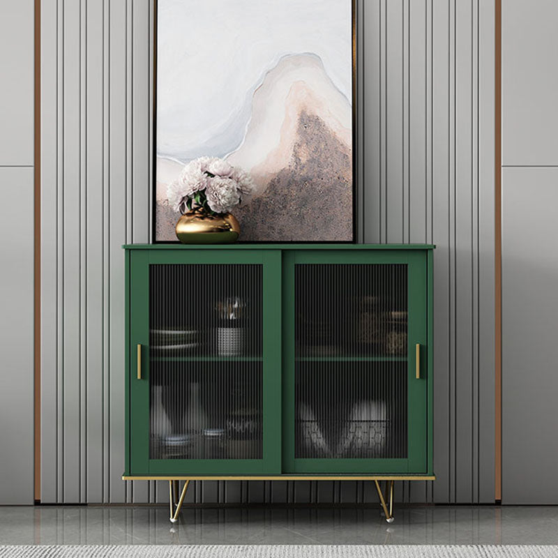 Glam Living Room Buffet Stand MDF Adjustable Shelving Sliding and Glass Doors Credenza Green 39"L x 16"W x 35"H Clearhalo 'buffet_sideboard' 'Buffets & Sideboards' 'Furniture' 'furniture_buffet_sideboard' 'Kitchen & Dining Furniture' 4948937