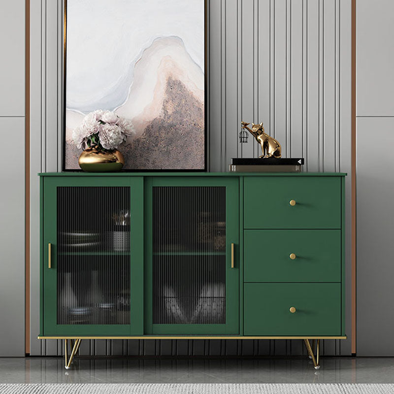 Glam Living Room Buffet Stand MDF Adjustable Shelving Sliding and Glass Doors Credenza Green 55"L x 16"W x 35"H Clearhalo 'buffet_sideboard' 'Buffets & Sideboards' 'Furniture' 'furniture_buffet_sideboard' 'Kitchen & Dining Furniture' 4948939