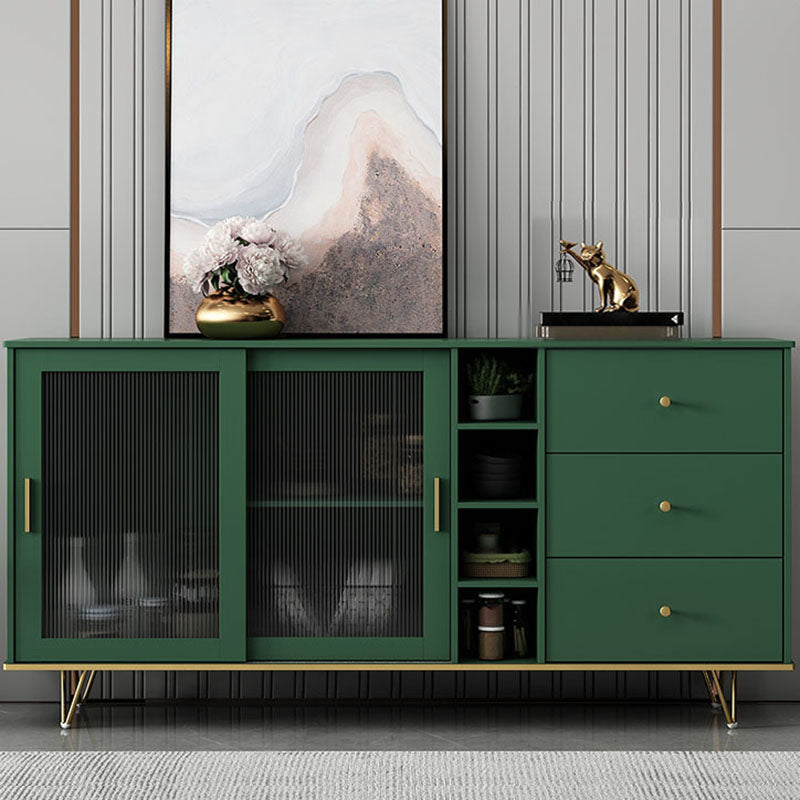 Glam Living Room Buffet Stand MDF Adjustable Shelving Sliding and Glass Doors Credenza Green 71"L x 16"W x 35"H Clearhalo 'buffet_sideboard' 'Buffets & Sideboards' 'Furniture' 'furniture_buffet_sideboard' 'Kitchen & Dining Furniture' 4948941
