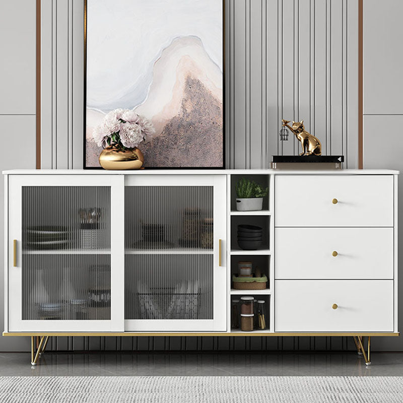 Glam Living Room Buffet Stand MDF Adjustable Shelving Sliding and Glass Doors Credenza White 71"L x 16"W x 35"H Clearhalo 'buffet_sideboard' 'Buffets & Sideboards' 'Furniture' 'furniture_buffet_sideboard' 'Kitchen & Dining Furniture' 4948943