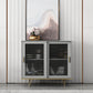 Glam Living Room Buffet Stand MDF Adjustable Shelving Sliding and Glass Doors Credenza Light Gray 39"L x 16"W x 35"H Clearhalo 'buffet_sideboard' 'Buffets & Sideboards' 'Furniture' 'furniture_buffet_sideboard' 'Kitchen & Dining Furniture' 4948944