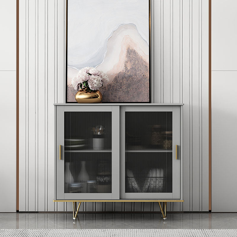 Glam Living Room Buffet Stand MDF Adjustable Shelving Sliding and Glass Doors Credenza Light Gray 39"L x 16"W x 35"H Clearhalo 'buffet_sideboard' 'Buffets & Sideboards' 'Furniture' 'furniture_buffet_sideboard' 'Kitchen & Dining Furniture' 4948944