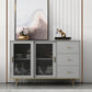 Glam Living Room Buffet Stand MDF Adjustable Shelving Sliding and Glass Doors Credenza Light Gray 55"L x 16"W x 35"H Clearhalo 'buffet_sideboard' 'Buffets & Sideboards' 'Furniture' 'furniture_buffet_sideboard' 'Kitchen & Dining Furniture' 4948945