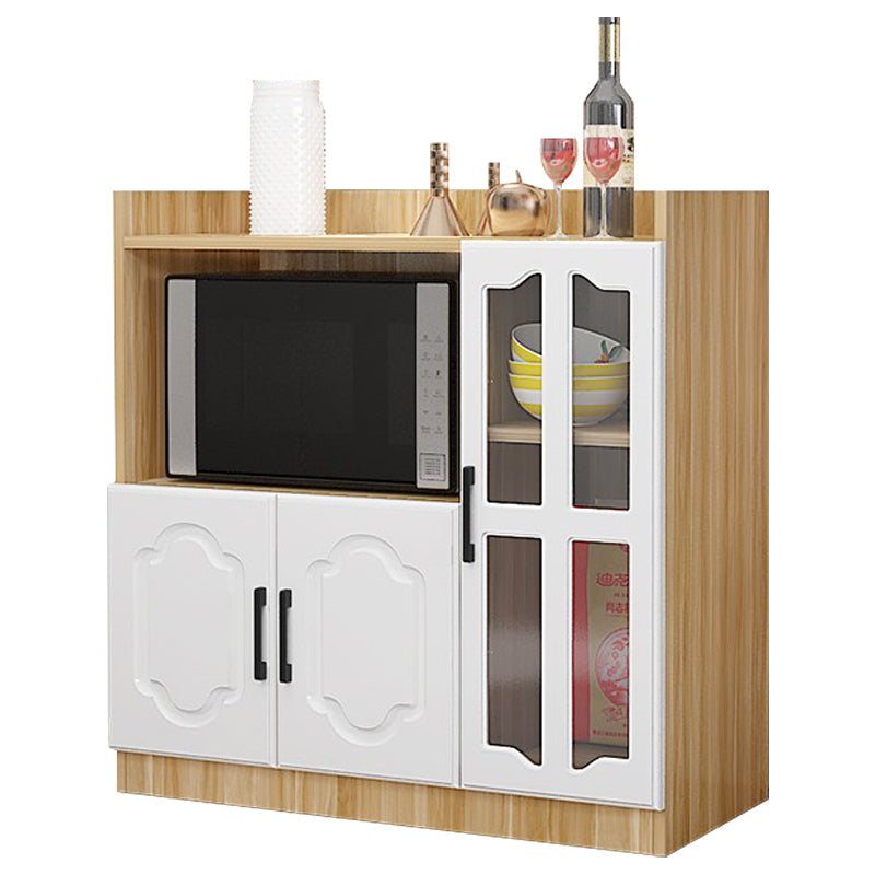 Glass Door Wood Sideboard Modern Credenza with Storage for Kitchen Natural Wood White 35"L x 16"W x 35"H Clearhalo 'buffet_sideboard' 'Buffets & Sideboards' 'Furniture' 'furniture_buffet_sideboard' 'Kitchen & Dining Furniture' 4948967