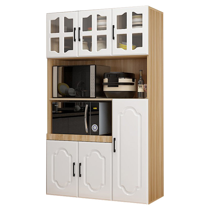 Glass Door Wood Sideboard Modern Credenza with Storage for Kitchen Natural Wood White 35"L x 16"W x 71"H Clearhalo 'buffet_sideboard' 'Buffets & Sideboards' 'Furniture' 'furniture_buffet_sideboard' 'Kitchen & Dining Furniture' 4948969